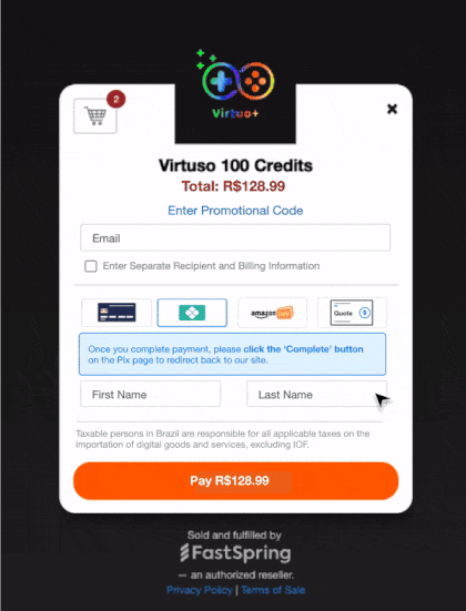 Image of a user using Pix to make a purchase in Brazil through FastSpring