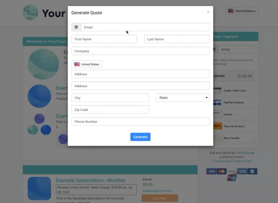 Generating a Quote with FastSpring